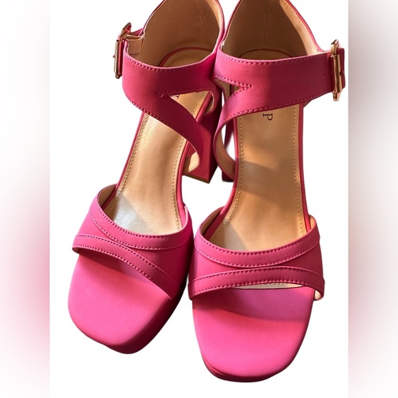 NEW Platform Chunky Heels for Women Trendy Square Toe  Sandals Pink Size 9.5 - Picture 10 of 12